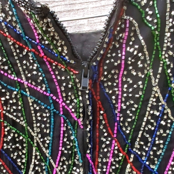 Lawrence Kazar of Paris Stunning Beaded  Blouse Top Zipper Neckline Multi Color - Picture 4 of 9